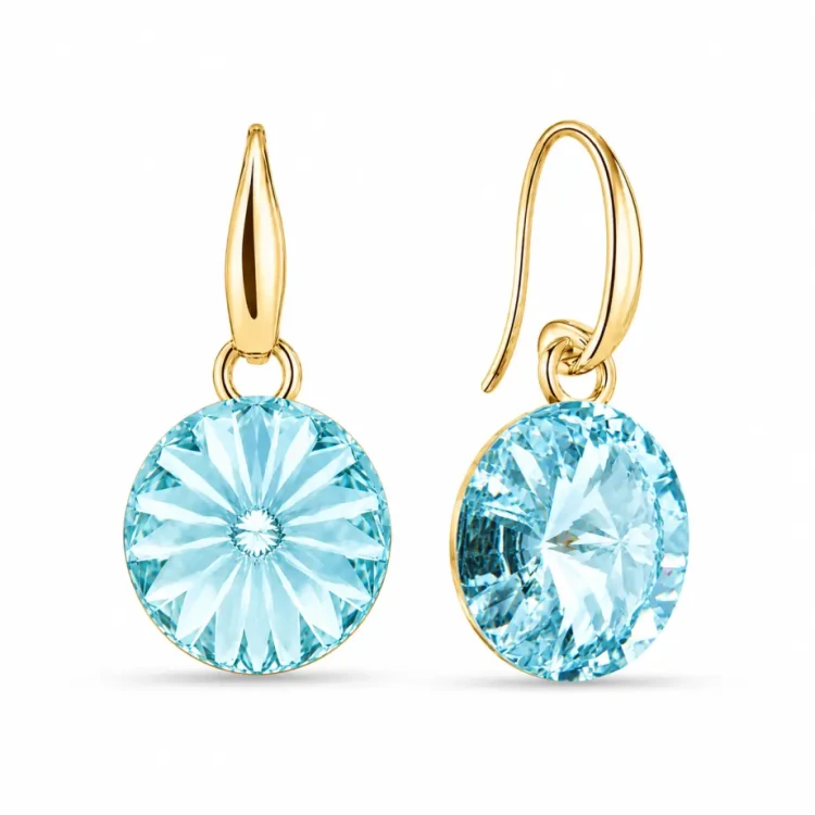 Kolczyki srebrne pozłacane wiszące z kryształami Swarovski® 10 mm Light Turquoise