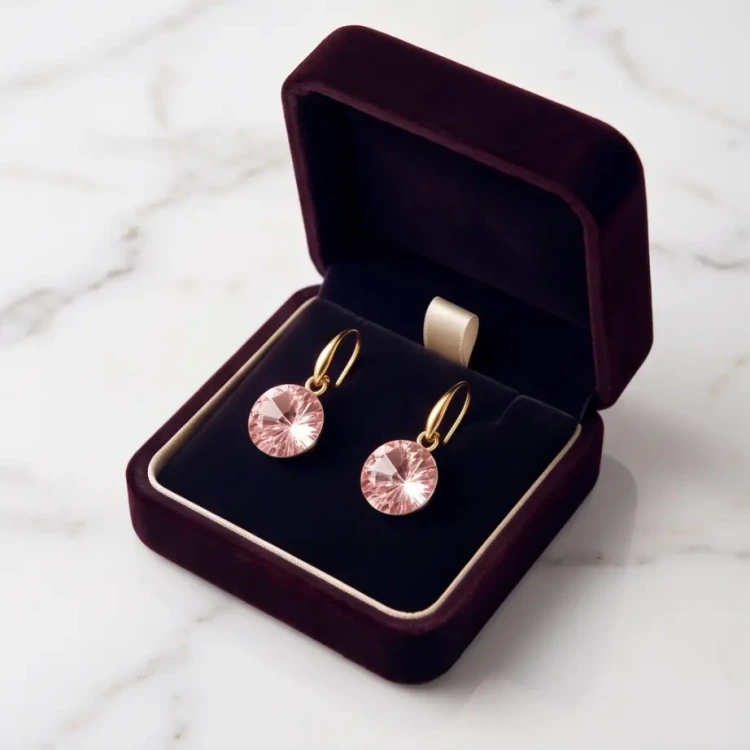 Kolczyki damskie wiszące z kryształami Swarovski® 10 mm w odcieniu pudrowego różu