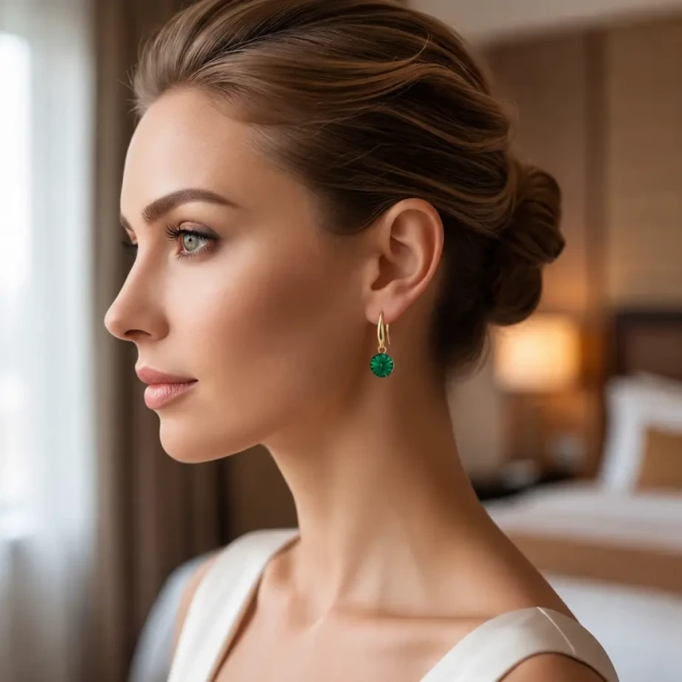 Pozłacane kolczyki wiszące z kryształami Swarovski® Majestic Green 10 mm