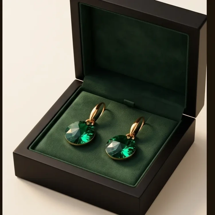 Eleganckie kolczyki pozłacane z kryształami Swarovski® w kolorze Majestic Green