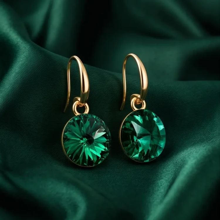 Pozłacane srebrne kolczyki z dużymi kryształami Swarovski® Majestic Green