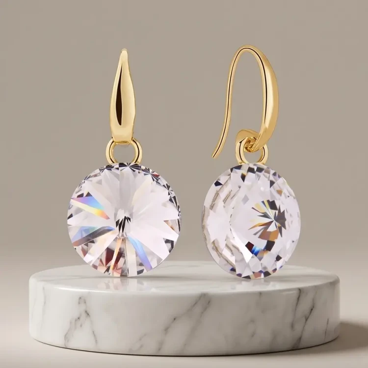 Eleganckie kolczyki pozłacane z bezbarwnymi kryształami Swarovski® 10 mm