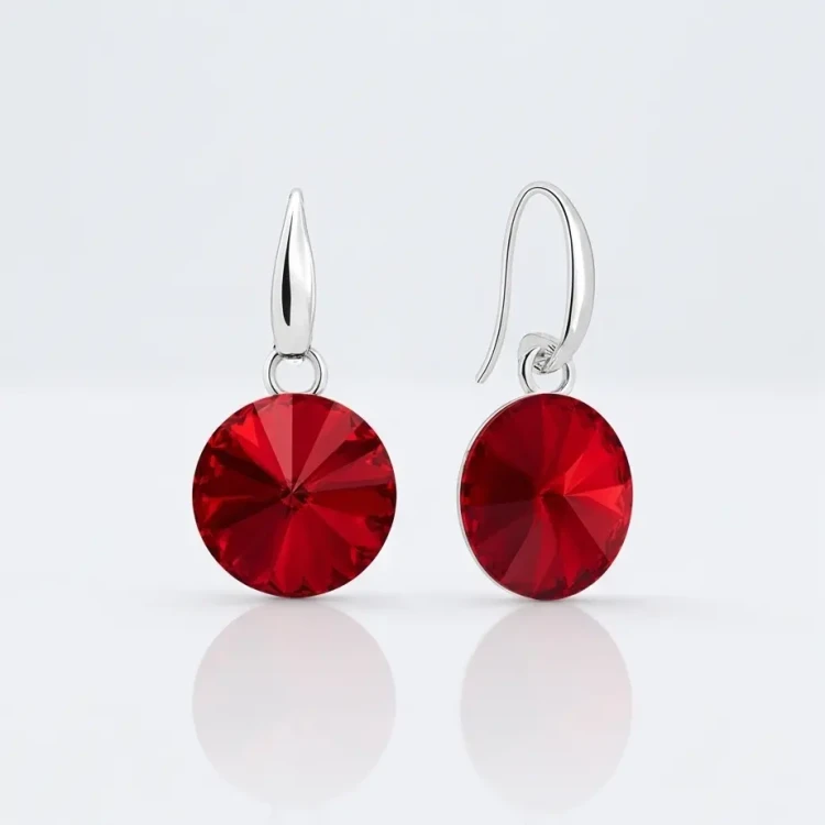 Srebrne kolczyki wiszące z kryształami Swarovski® Scarlet 10 mm