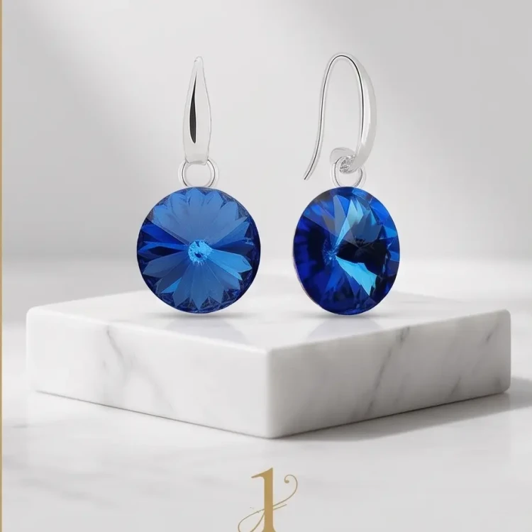 Damskie kolczyki srebrne z niebieskimi kryształami Swarovski® 10 mm
