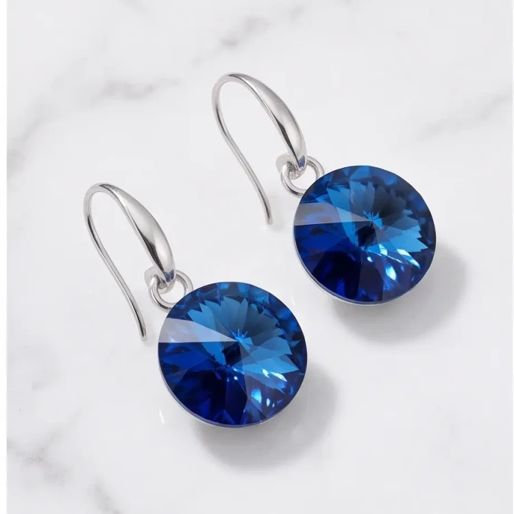 Eleganckie srebrne kolczyki z kryształami Swarovski® Sapphire