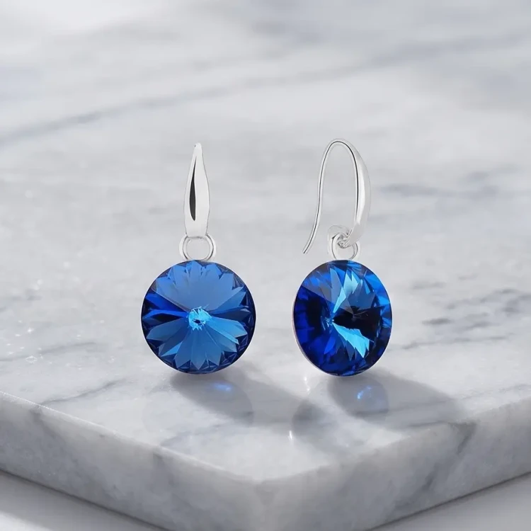 Srebrne kolczyki z dużymi kryształami Swarovski® Sapphire 10 mm