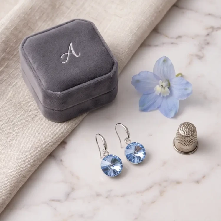 Wiszące kolczyki damskie z błękitnymi kryształami Swarovski® Light Sapphire