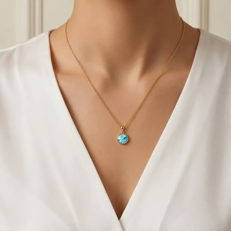 Pozłacany naszyjnik z kryształem Swarovski® Light Turquoise 12 mm
