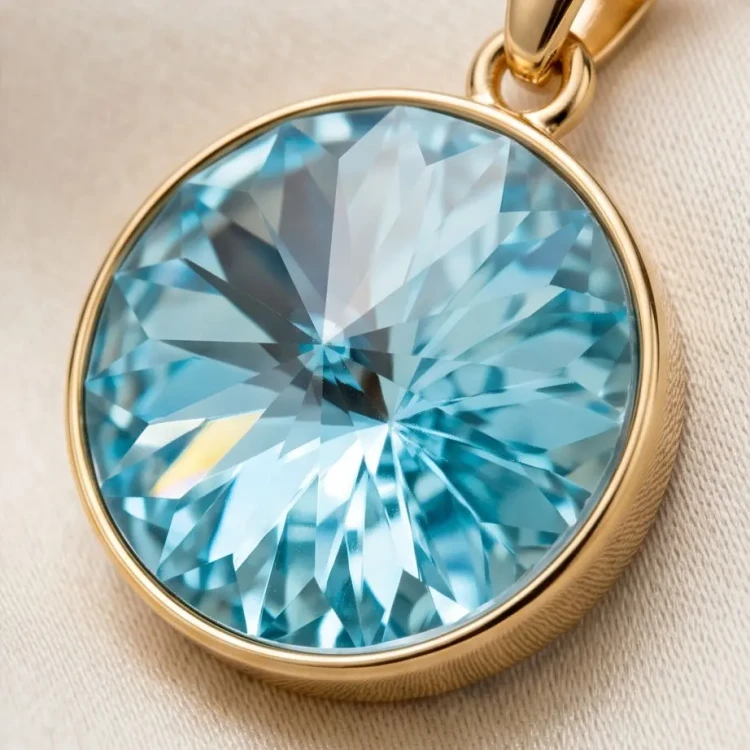 Damski naszyjnik srebrny pozłacany z jasnoturkusowym kryształem Swarovski®