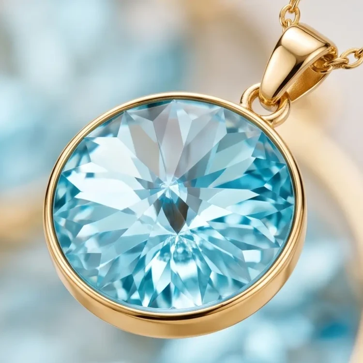 Delikatny pozłacany naszyjnik z lśniącym kryształem Swarovski® Light Turquoise