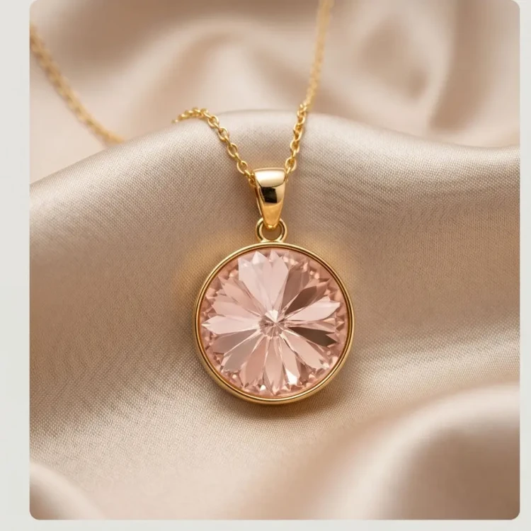 Damski naszyjnik srebrny pozłacany z różowym kryształem Swarovski®