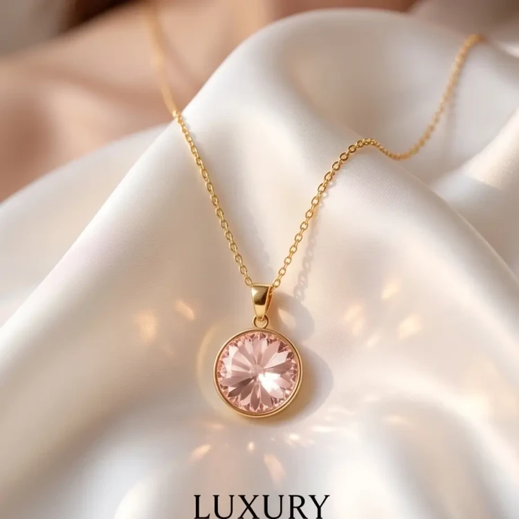 Elegancki pozłacany naszyjnik z kryształem Swarovski® 12 mm w kolorze Vintage Rose