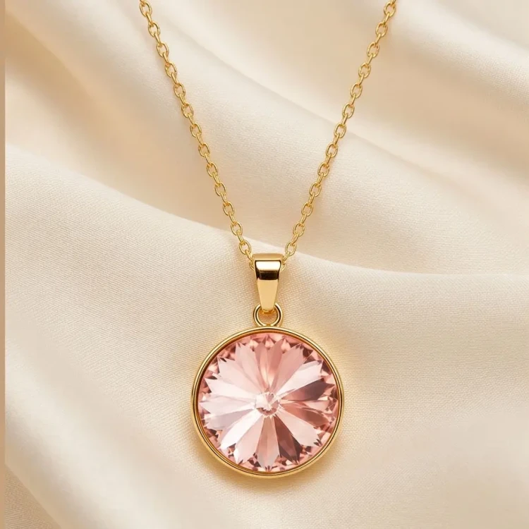 Naszyjnik damski z kryształem Swarovski® 12 mm w odcieniu pudrowego różu