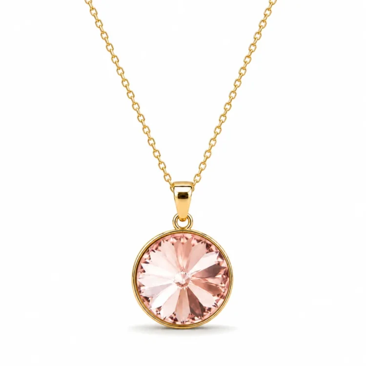 Naszyjnik srebrny pozłacany z okrągłym kryształem Swarovski® 12 mm Vintage Rose