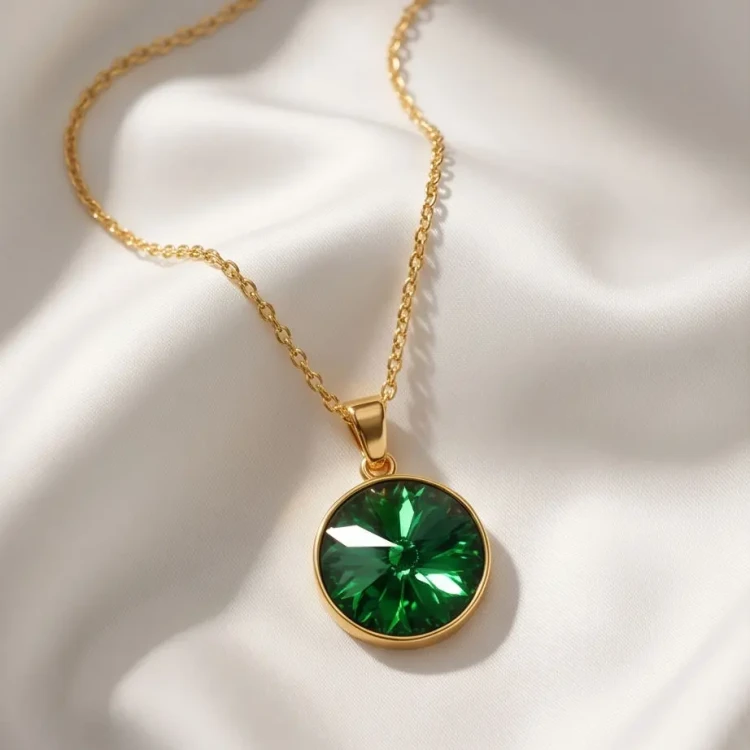 Damski naszyjnik srebrny pozłacany z zielonym kryształem Swarovski®
