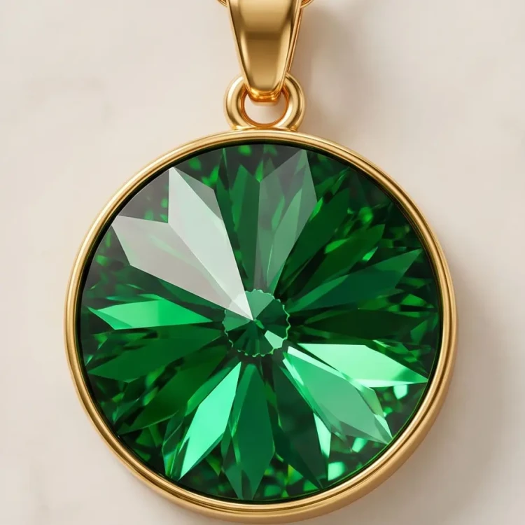 Naszyjnik z pozłacanego srebra z okrągłym kryształem Swarovski® Majestic Green