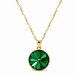 Naszyjniki srebrne pozłacane  z okrągłymi kryształami Swarovski® 12 mm Majestic Green