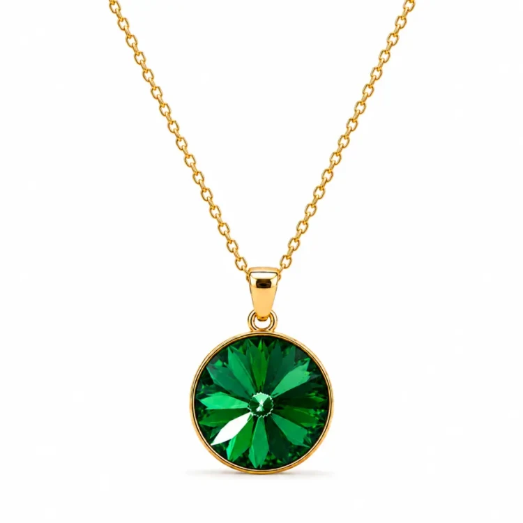 Naszyjnik srebrny pozłacany z okrągłym kryształem Swarovski® 12 mm Majestic Green