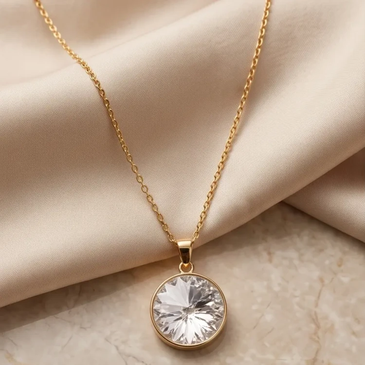 Naszyjnik z pozłacanego srebra z okrągłym kryształem Swarovski® Crystal