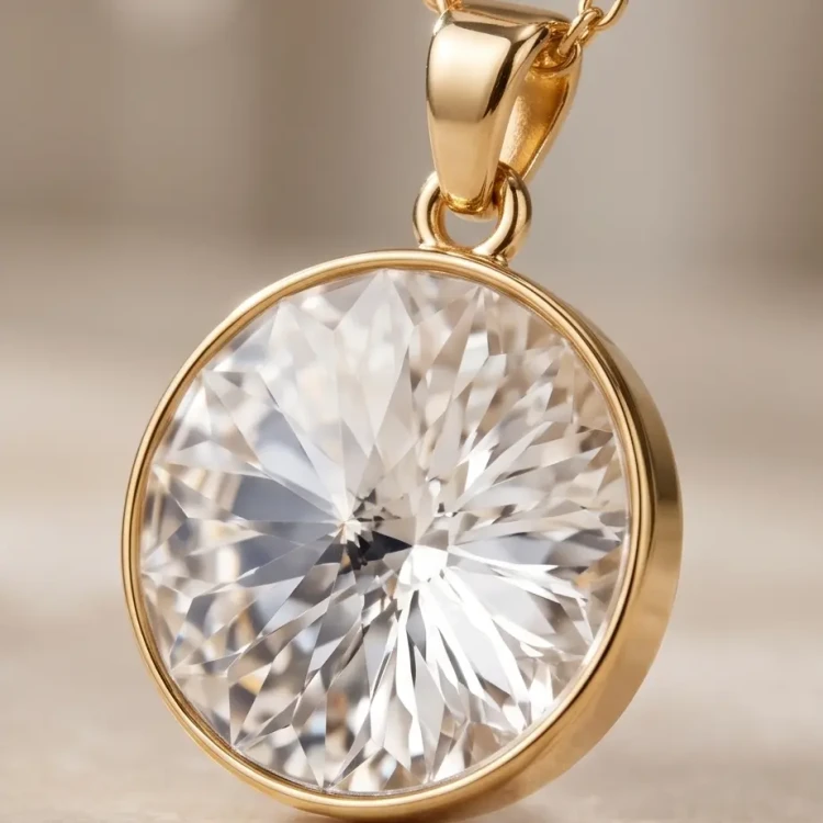 Elegancki pozłacany naszyjnik z bezbarwnym kryształem Swarovski® 12 mm