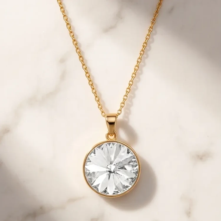 Delikatny pozłacany naszyjnik z dużym okrągłym kryształem Swarovski® Crystal