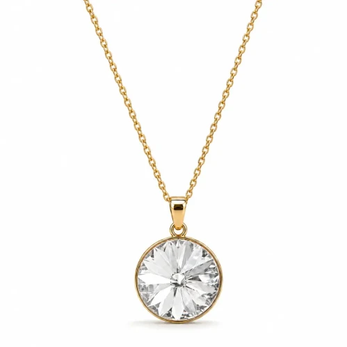 Naszyjnik srebrny pozłacany z okrągłym kryształem Swarovski® 12 mm Crystal