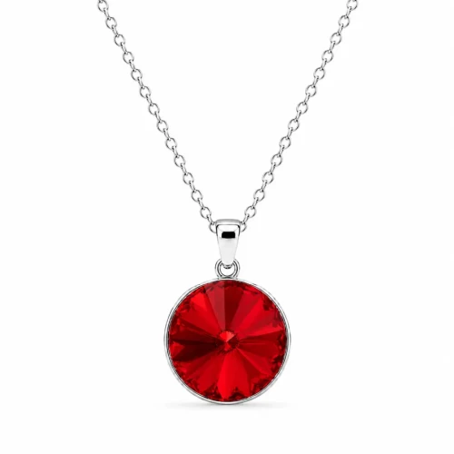 Naszyjnik srebrny z okrągłym kryształem Swarovski® 12 mm Scarlet