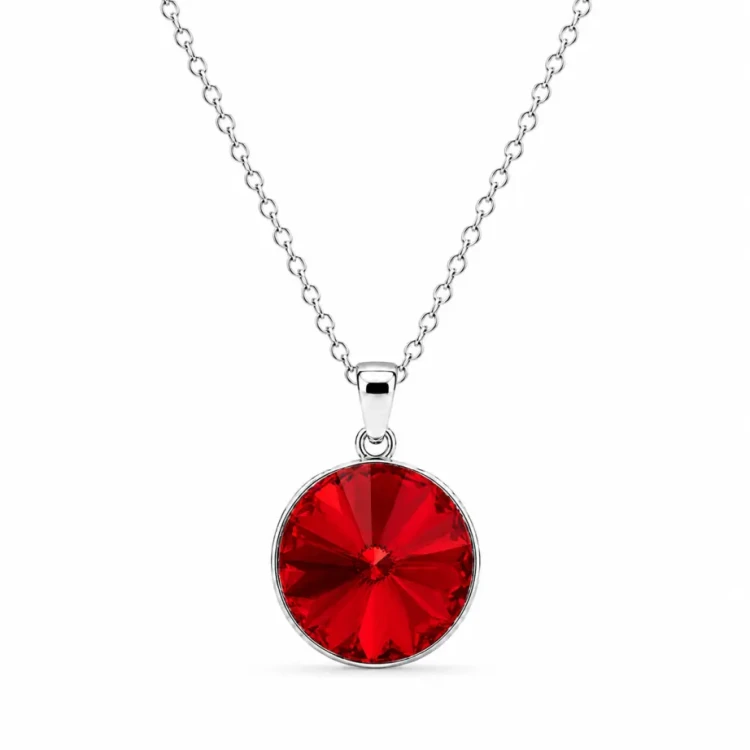 Naszyjnik srebrny z okrągłym kryształem Swarovski® 12 mm Scarlet