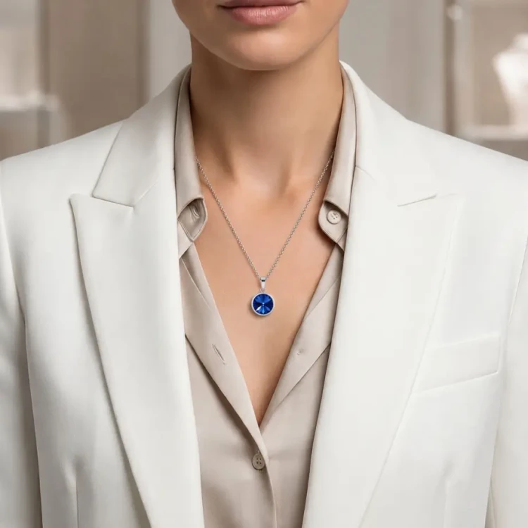Srebrny naszyjnik z kryształem Swarovski® Sapphire 12 mm