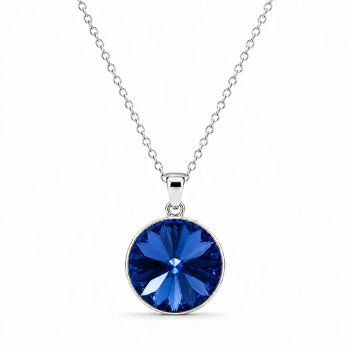 Naszyjnik srebrny z okrągłym kryształem Swarovski® 12 mm Sapphire
