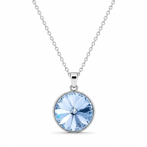 Naszyjnik srebrny z okrągłym kryształem Swarovski® 12 mm Light Sapphire