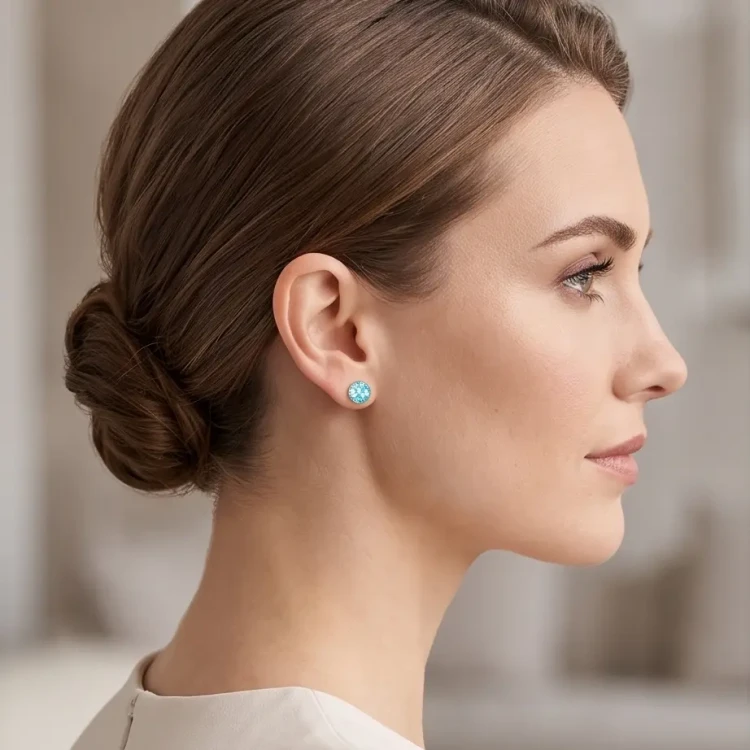 Pozłacane kolczyki sztyfty z kryształami Swarovski® Light Turquoise 8 mm