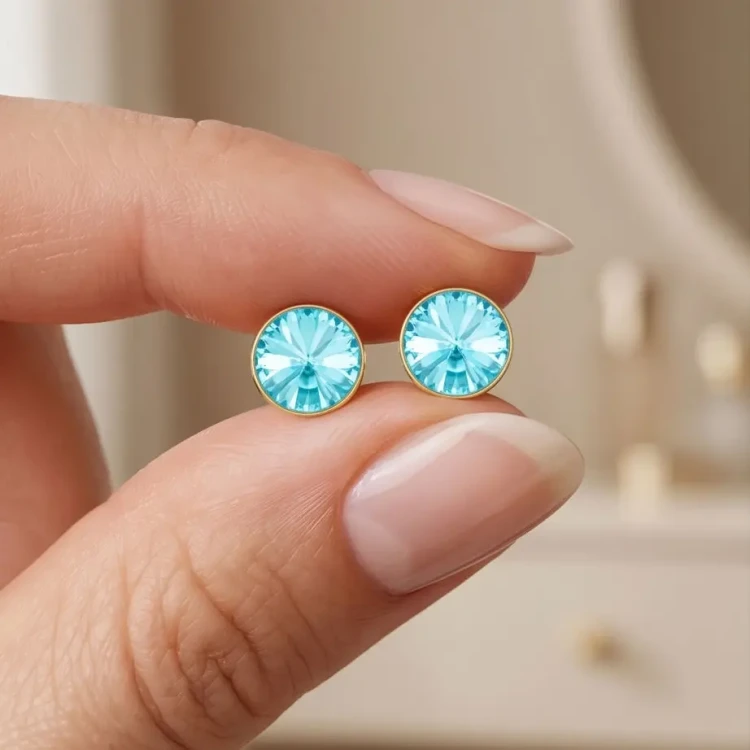 Kolczyki damskie sztyfty z pozłacanego srebra z kryształami Swarovski® Light Turquoise