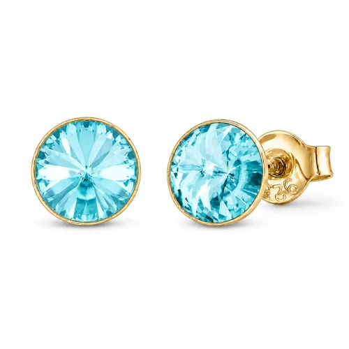 Kolczyki srebrne pozłacane na sztyft z kryształami Swarovski® 8 mm Light Turquoise
