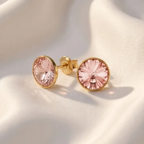 Pozłacane kolczyki sztyfty z kryształami Swarovski® Vintage Rose 8 mm