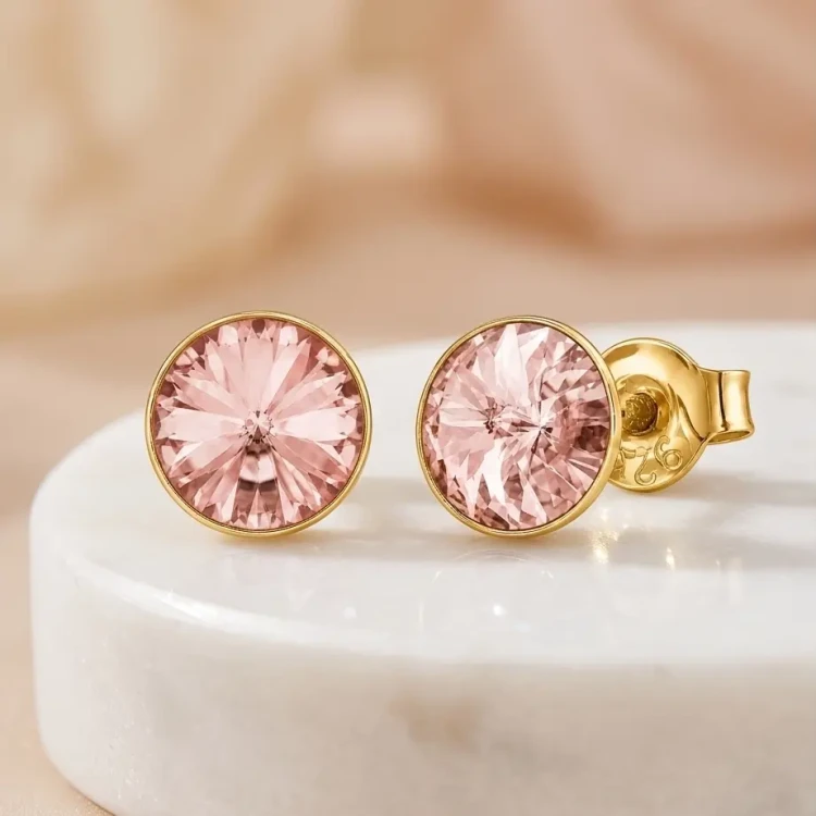 Delikatne kolczyki srebrne pozłacane z kryształami Swarovski® w odcieniu pudrowego różu