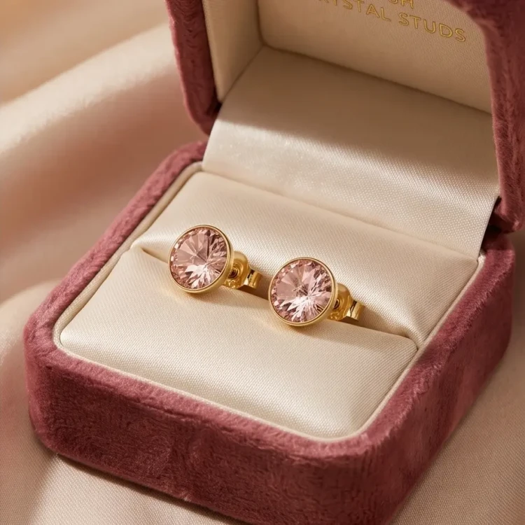 Kolczyki damskie sztyfty z pozłacanego srebra z kryształami Swarovski® Vintage Rose