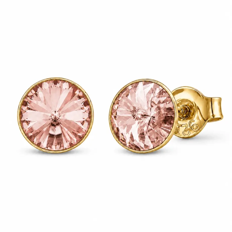 Kolczyki srebrne pozłacane na sztyft z kryształami Swarovski® 8 mm Vintage Rose