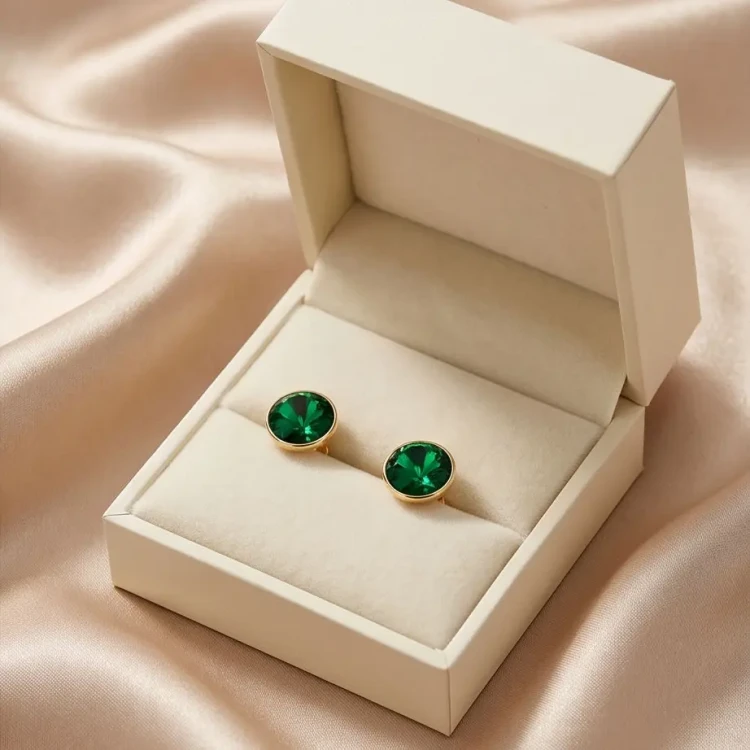 Delikatne kolczyki srebrne pozłacane z intensywnie zielonymi kryształami Swarovski®