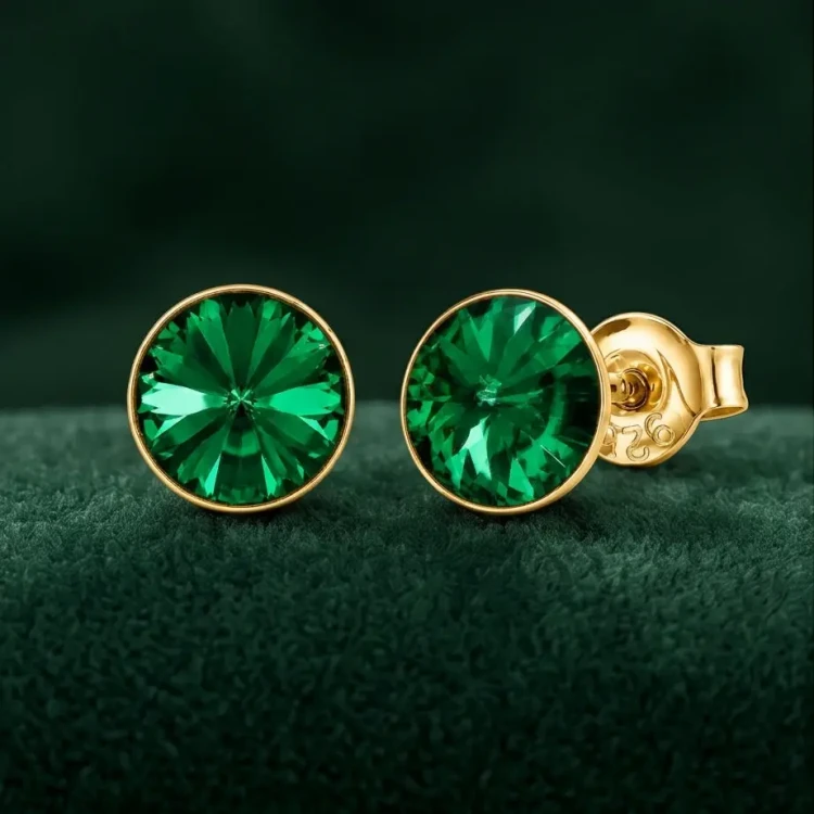 Damskie kolczyki srebrne pozłacane z zielonymi kryształami Swarovski® Majestic Green