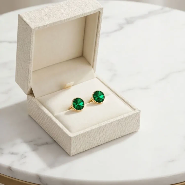 Kolczyki damskie sztyfty z pozłacanego srebra z kryształami Swarovski® Majestic Green