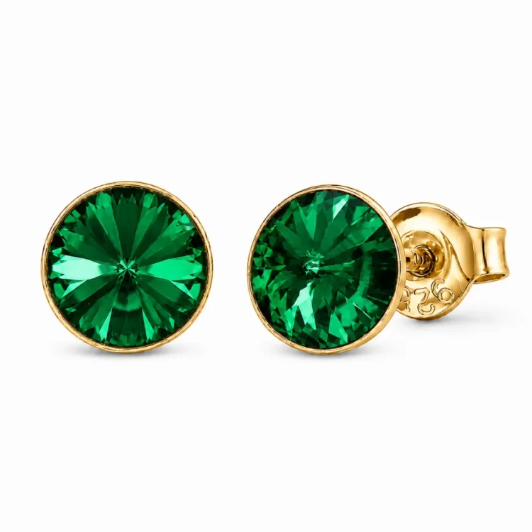 Kolczyki srebrne pozłacane na sztyft z kryształami Swarovski® 8 mm Majestic Green