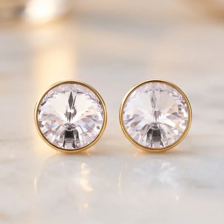 Damskie kolczyki srebrne pozłacane z przezroczystymi kryształami Swarovski®