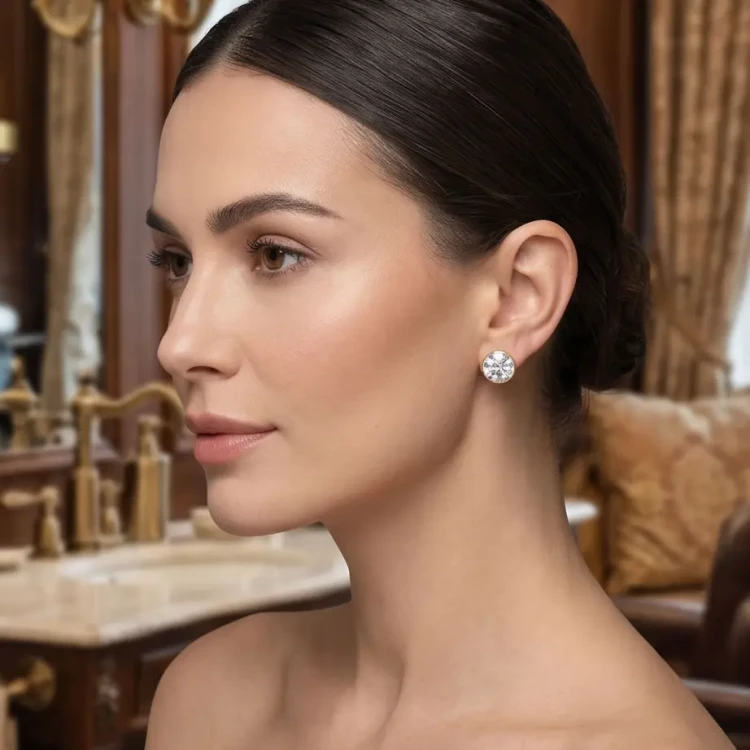 Pozłacane srebrne kolczyki na sztyft z okrągłymi kryształami Swarovski® 8 mm Crystal
