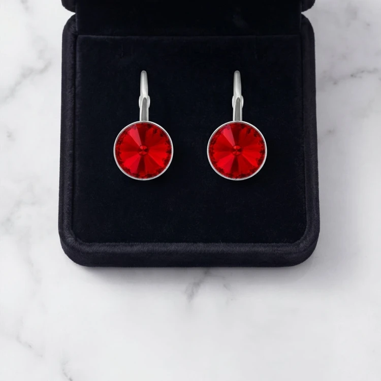 Czerwone kolczyki z kryształami Swarovski® Scarlet w srebrnej oprawie