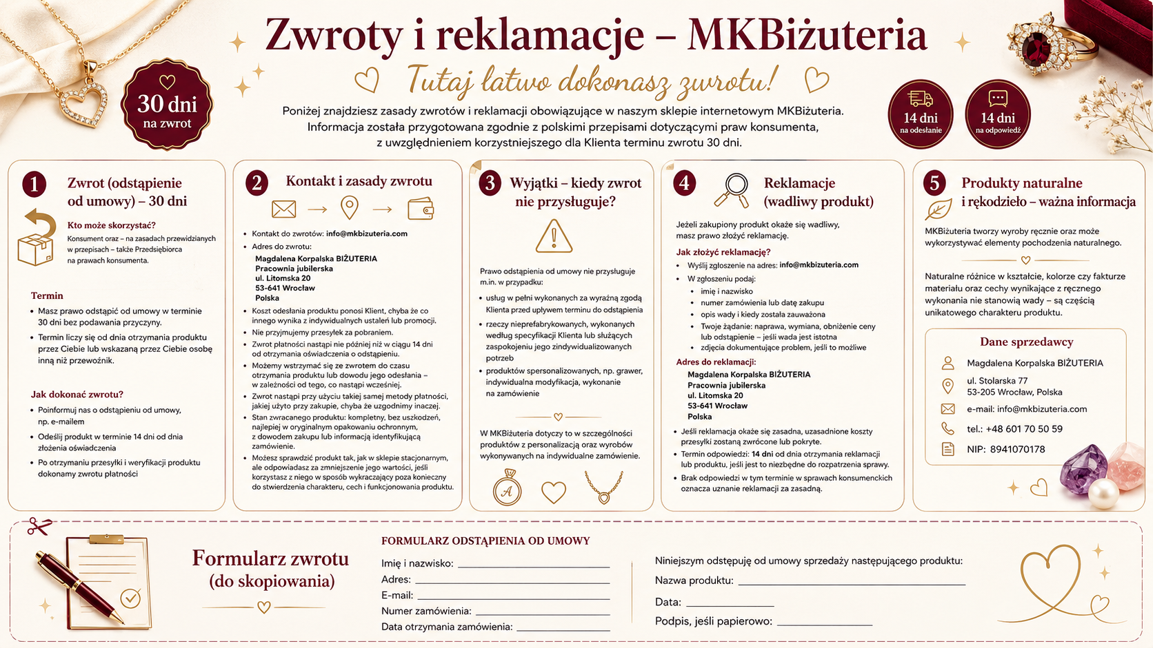 Zwroty i reklamacje w sklepie MKBiżuteria